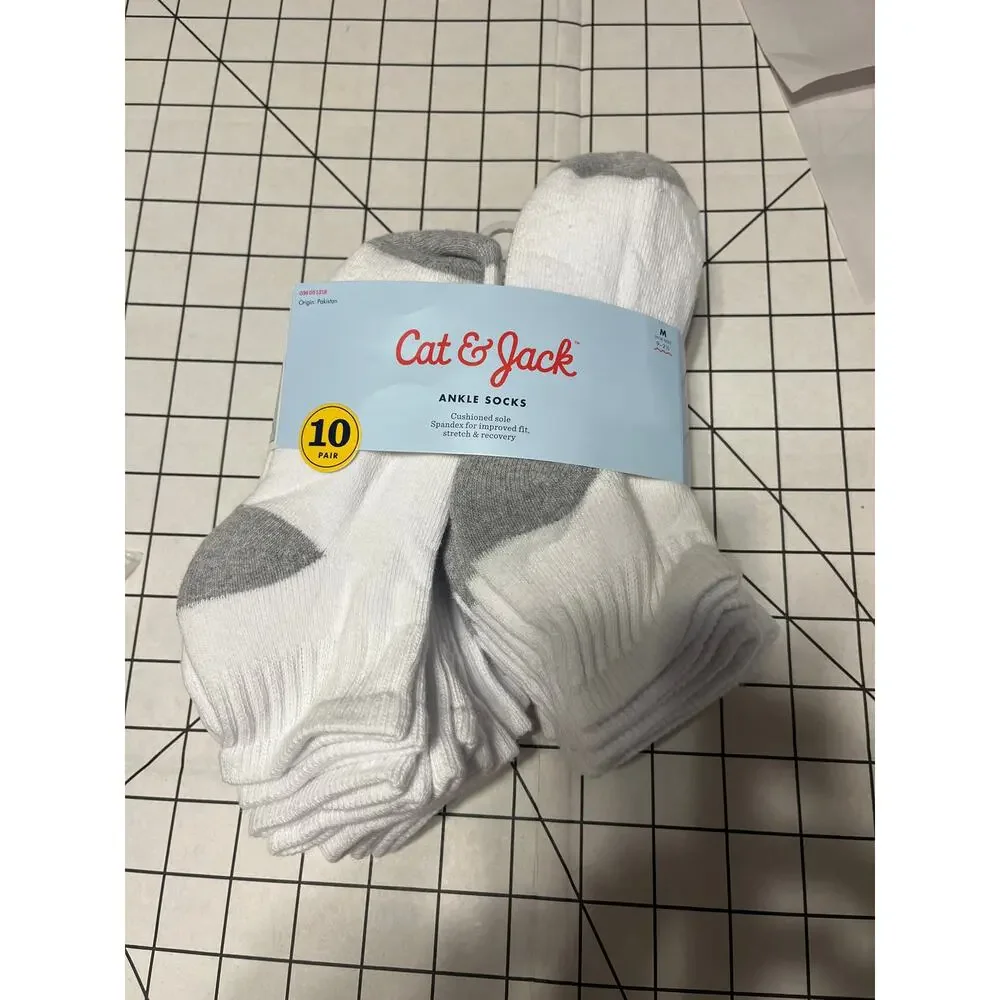 KIDS 10pk Athletic Ankle Socks - Cat & Jack White M 9-2.5